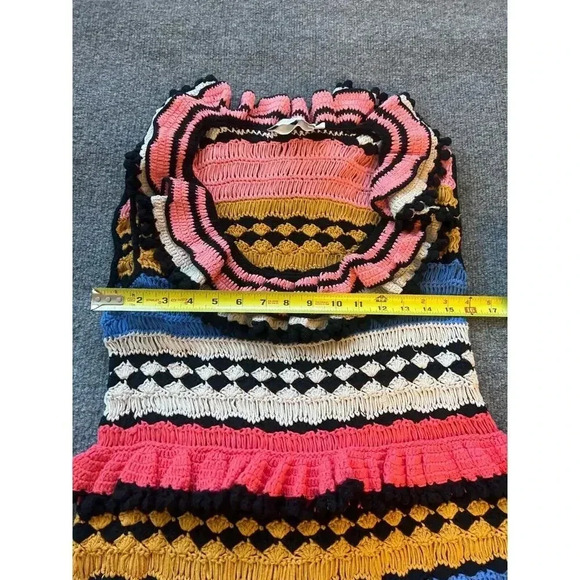 $950 Zimmermann Handmade Real Croch Tiggy Frill Tiered Pompom Dress Resort Sz 12 - Picture 15 of 16